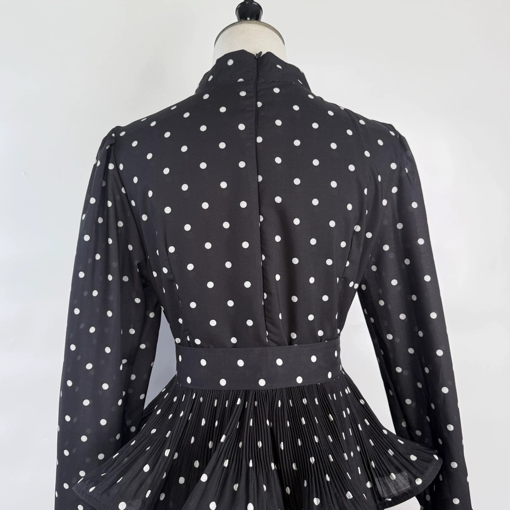 Designer Elaborate Black Polka Dot Ruffled Dress - Picture 8 of 11